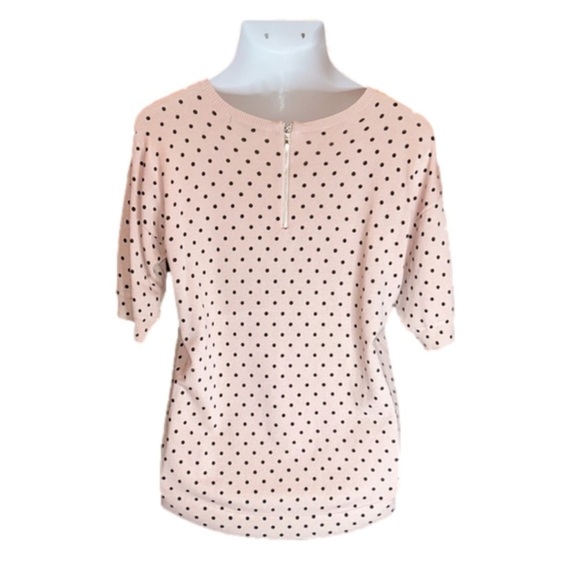 CABLE & GAUGE Peach/Pink Lightweight Short Sleeve Sweater w/ Polka Dots Size L - Picture 4 of 8